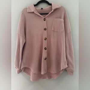 Cozy Pink Button-Down Waffle Knit Shacket
